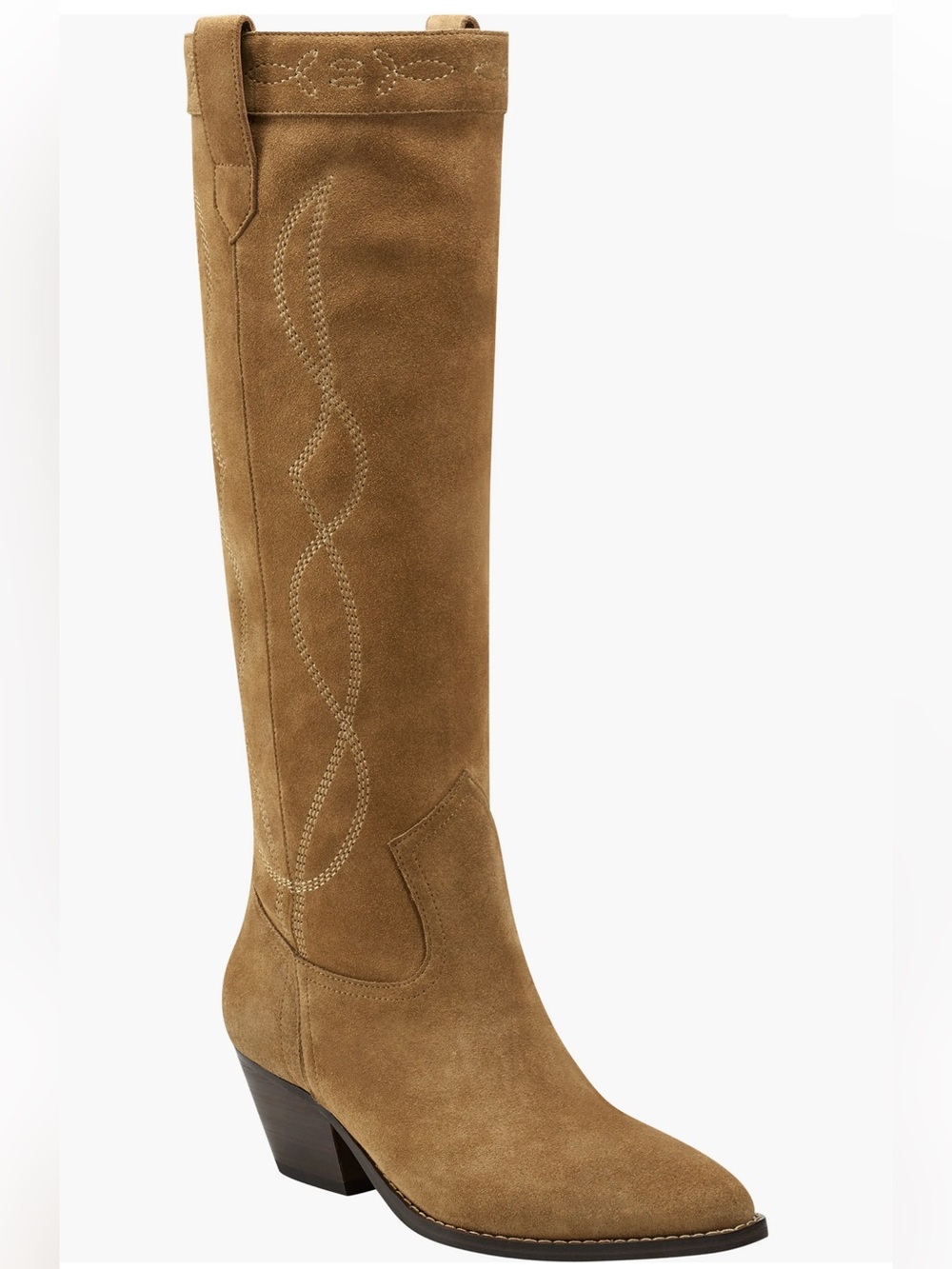 Marc Fisher Edania Pointed Toe Western Knee High Boot Tan Suede 8 NIB